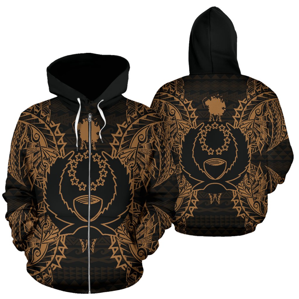 Pohnpei Polynesian All Over Zip up Hoodie Map Gold Unisex Gold - Polynesian Pride