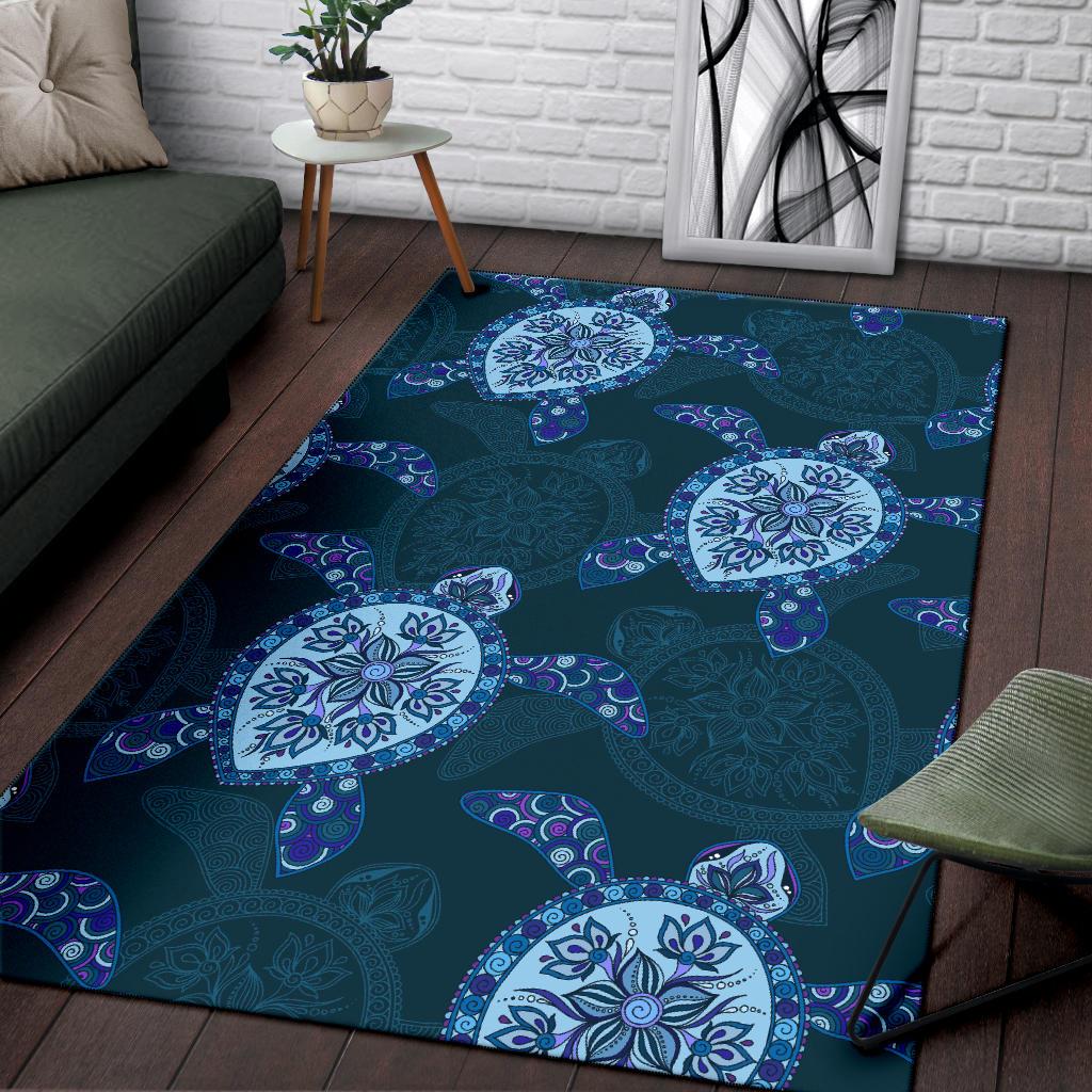 Blue Turtle Plumeria Area Rug - Polynesian Pride