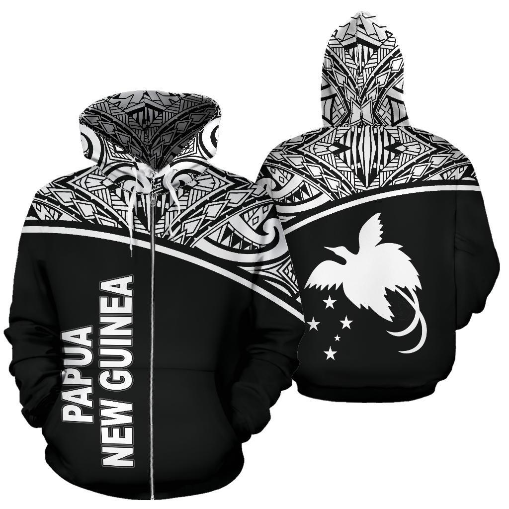 Papua New Guinea Polynesian All Over Zip up Hoodie Black Curve Unisex Black - Polynesian Pride