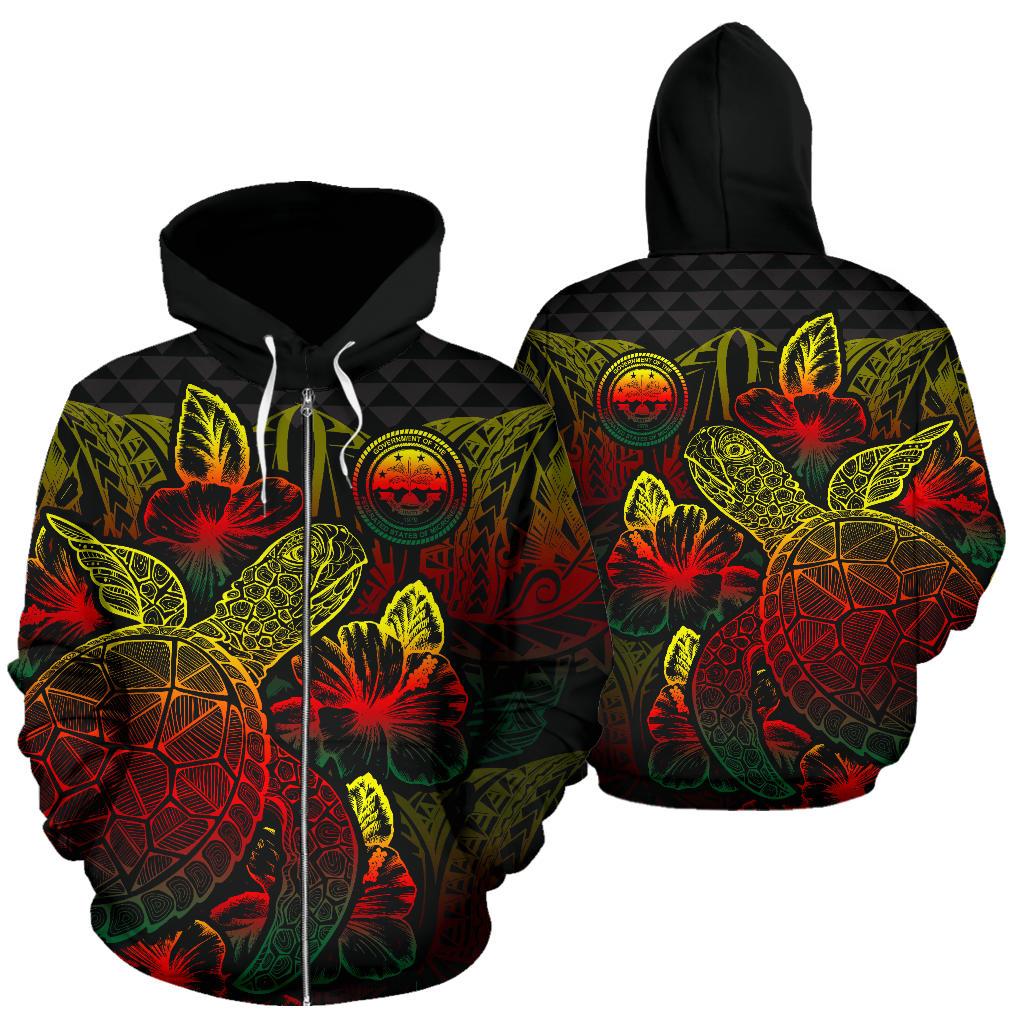 Federated States of Micronesia Polynesian Zip up Hoodie Turtle Hibiscus Reggae Unisex Reggae - Polynesian Pride