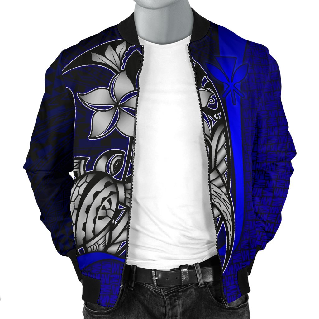 Polynesian Hawaii Men Bomber Jacket Blue - Turtle with Hook - Polynesian Pride