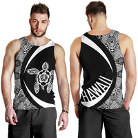 Hawaii Turtle Polynesian Men's Tank Top - Circle Style - White AH Black & White - Polynesian Pride