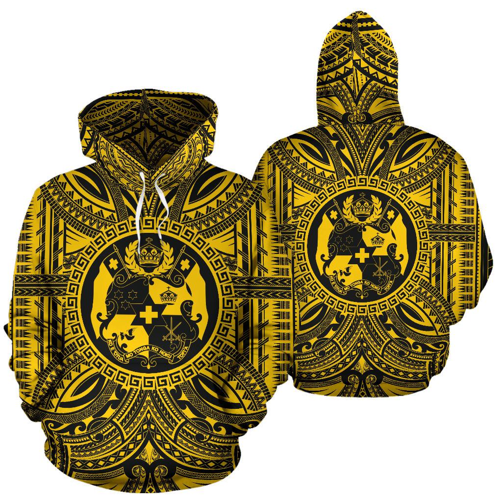 Tonga ll Over Hoodie Tonga Coat of rms Polynesian Gold Black - Polynesian Pride