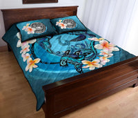 American Samoa Polynesian Quilt Bed Set - Blue Plumeria Animal Tattoo - Polynesian Pride