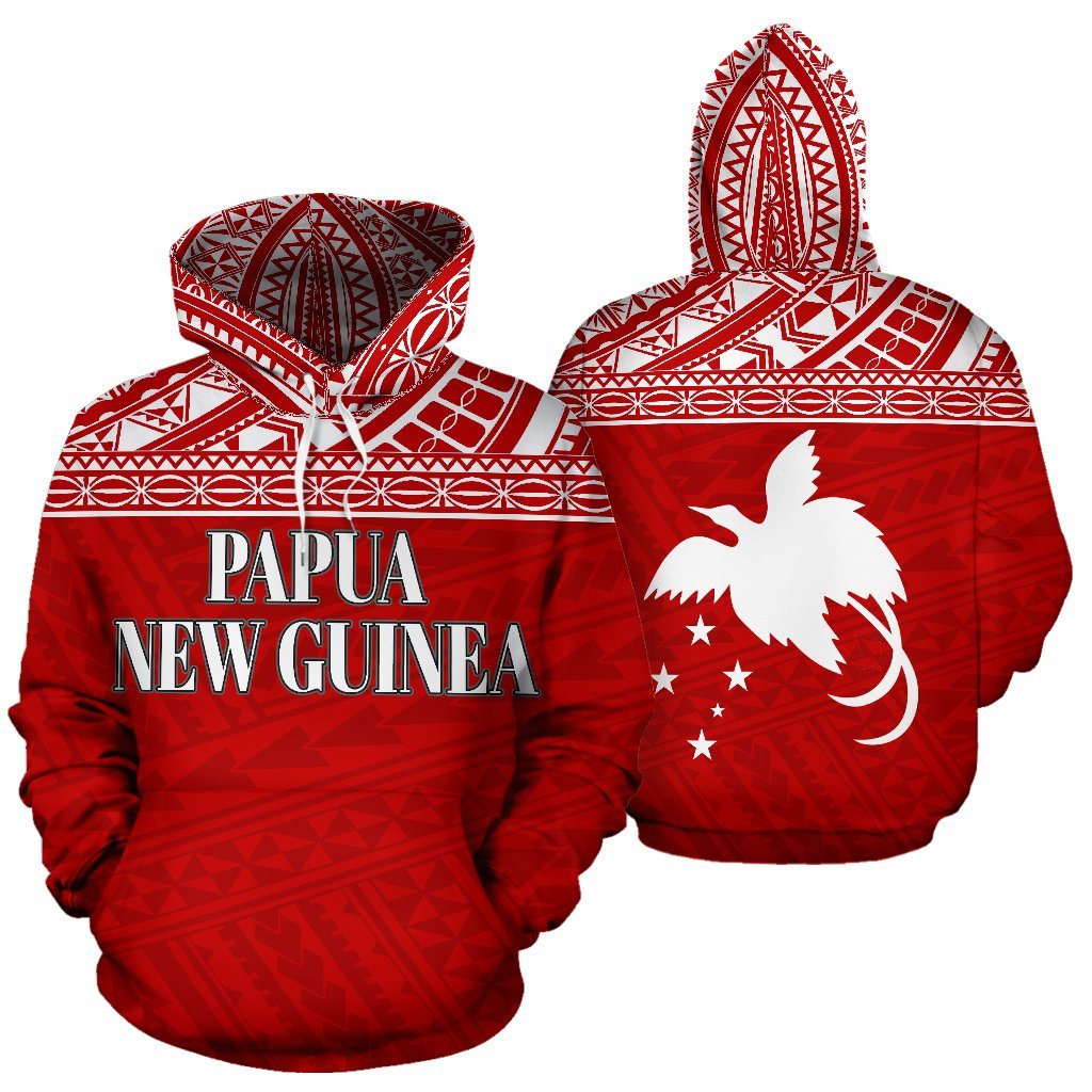 Papua New Guinea Polynesian ll Over Hoodie Red Horizontal Unisex Red - Polynesian Pride