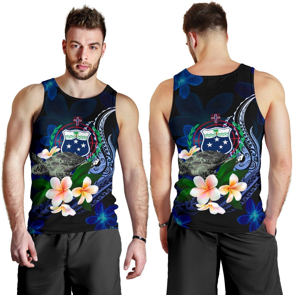 Samoa Polynesian Men's Tank Top - Turtle With Plumeria Flowers - Polynesian Pride