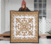 Hawaii Premium Quilt Royal Pattern - Gold And White - Polynesian Pride