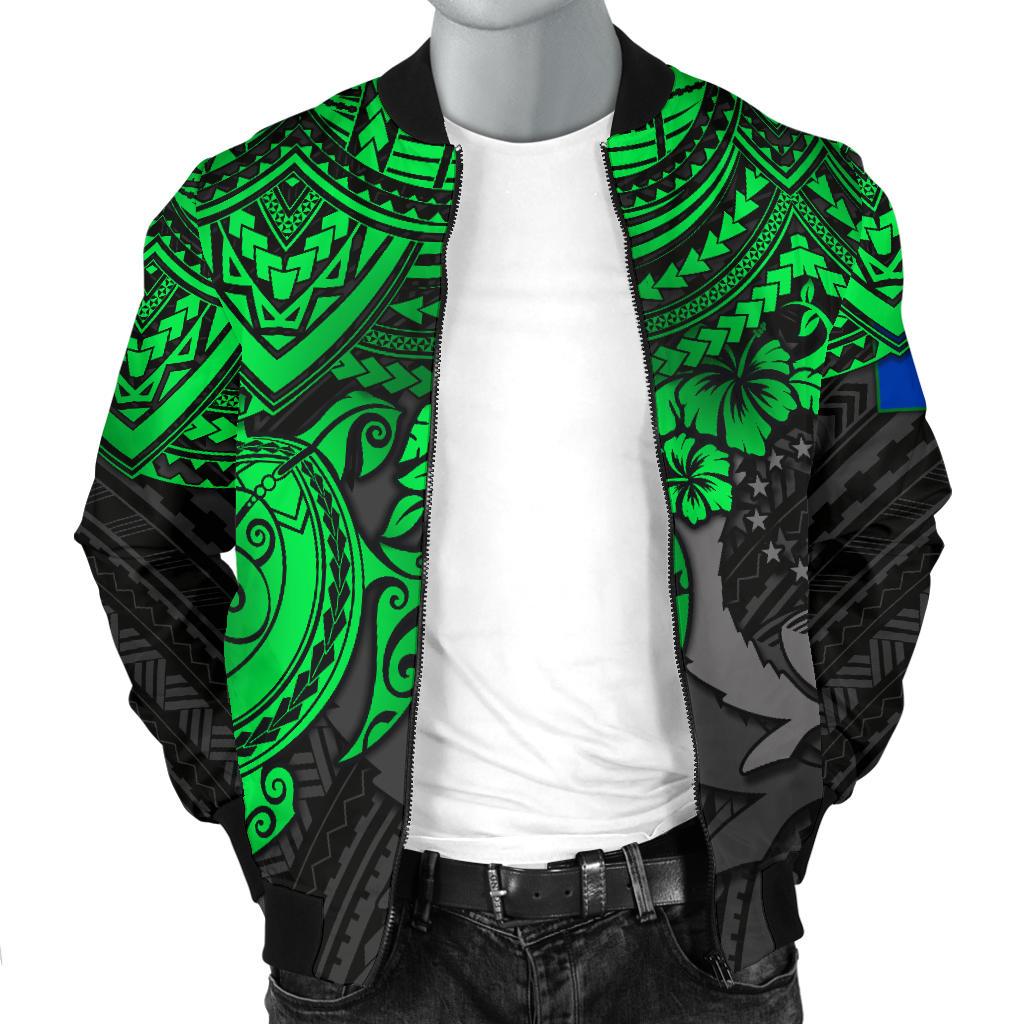 Pohnpei Polynesian Bomber Jacket (Men) - Polynesian Green Turtle - Polynesian Pride