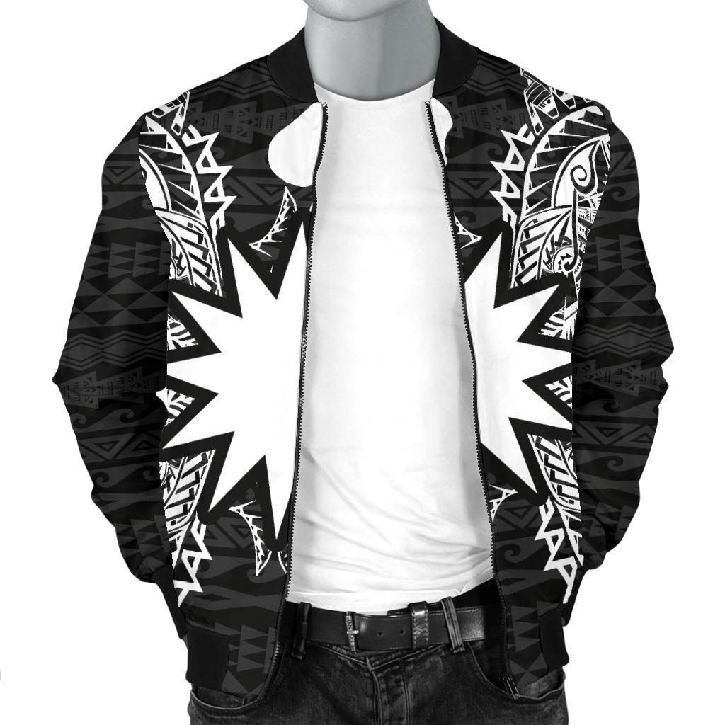 Nauru Polynesian Men's Bomber Jacket Map Black - Polynesian Pride