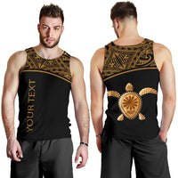 Turtle Personalised Men's Tank Top - Polynesian Gold Curve Style Black - Polynesian Pride