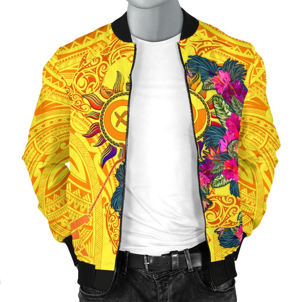 Polynesian Men's Bomber Jackets - Vanuatu Symbols With Hibiscus - Polynesian Pride