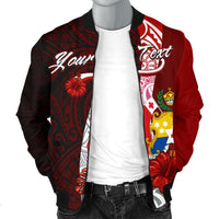 Tonga Polynesian Custom Personalised Men's Bomber Jacket - Coat Of Arm With Hibiscus - Polynesian Pride