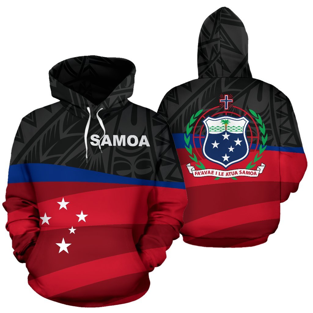 Samoa Polynesian Hoodie Smoa Flag Coat of Arms Unisex Black - Polynesian Pride