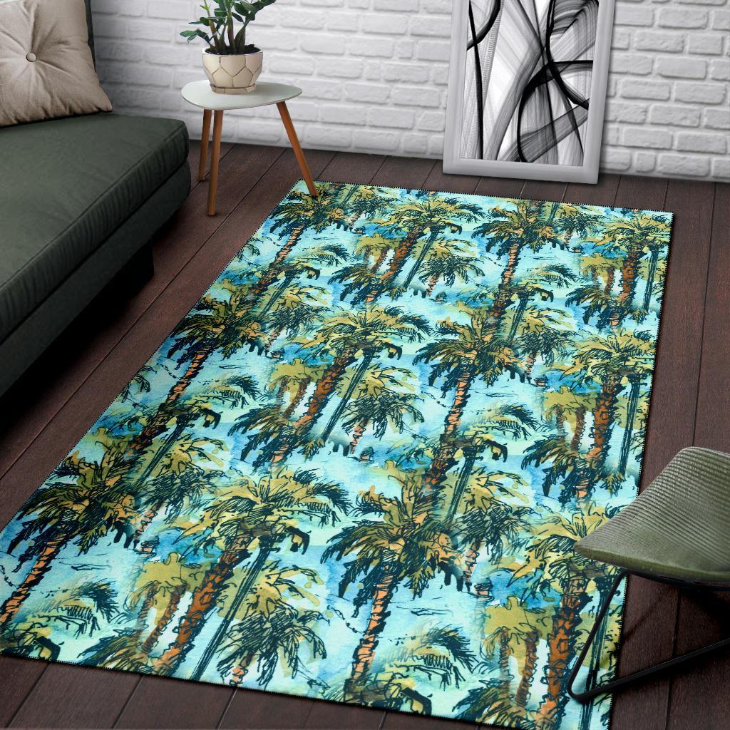 Tropical Palm Trees Blue Rug - Polynesian Pride