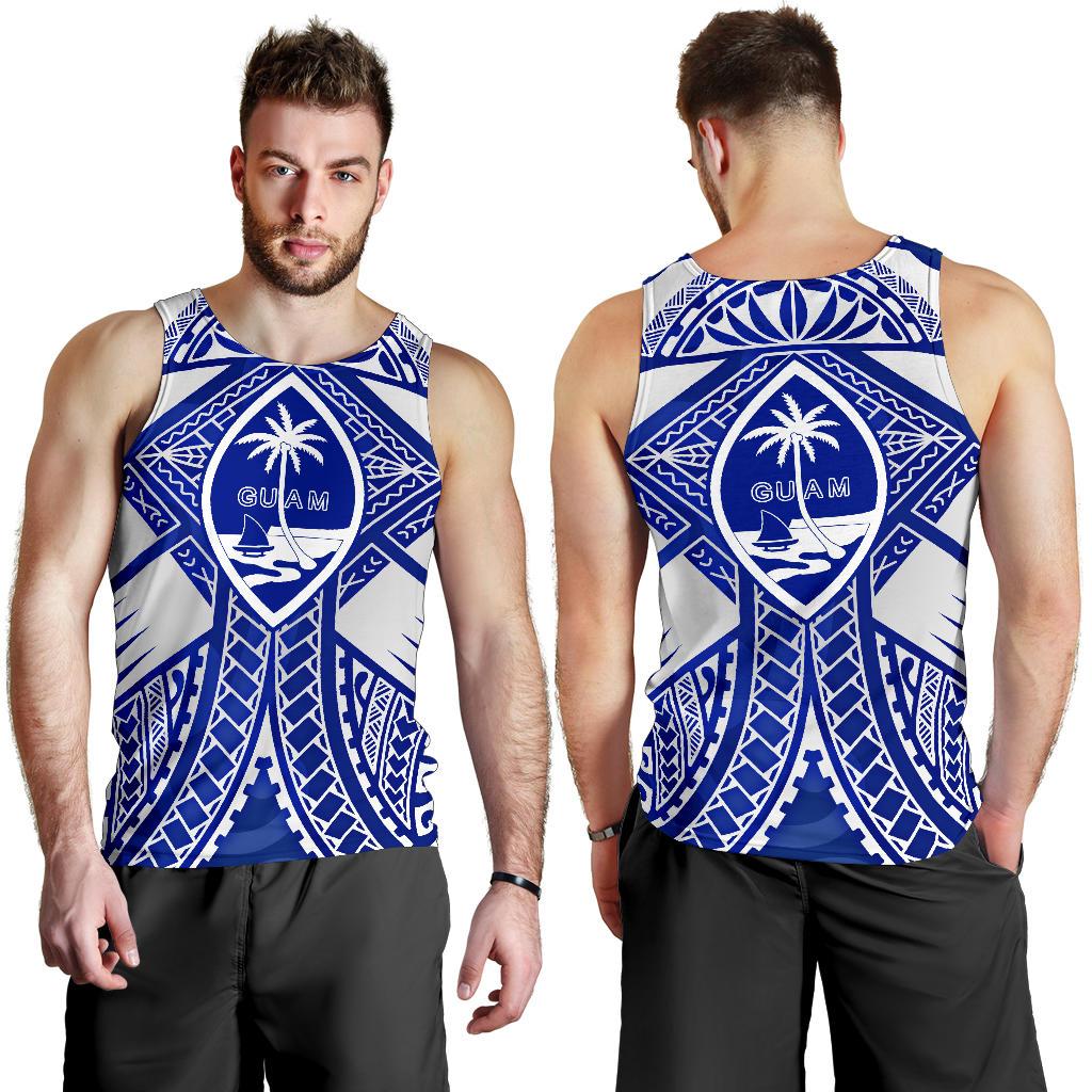 Guam Polynesian Men's Tank Top - Guam White Seal with Polynesian Tattoo Ver 02 White - Polynesian Pride