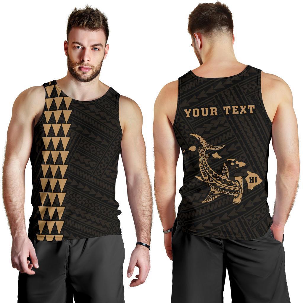 Hawaii Kakau Polynesian Hammerhead Shark Personalized Men's Tank Top - Gold Gold - Polynesian Pride