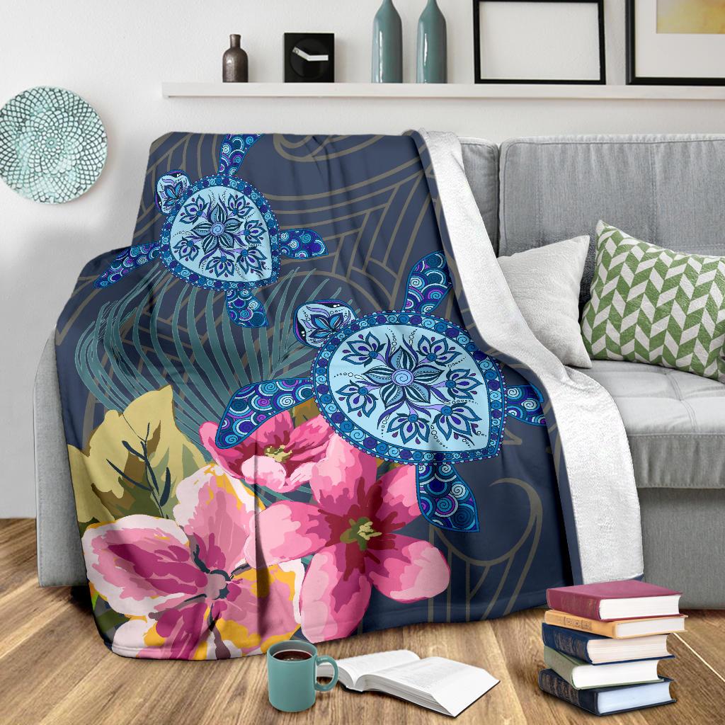 Hawaii Turtle Hibiscus Premium Blanket - LH Style - Polynesian Pride