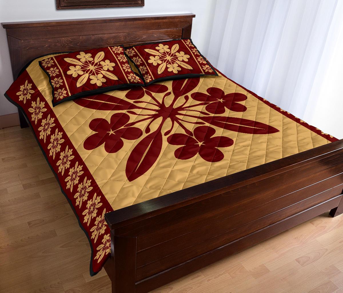 Hawaiian Quilt Pattern Plumeria Lovely Quilt Bed Set - Polynesian Pride