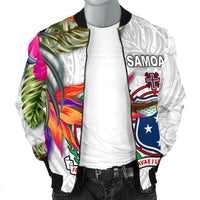 Samoa Men's Bomber Jacket - Polynesian Hibiscus White Pattern - Polynesian Pride