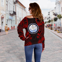 Marshall Islands Women's Off Shoulder Sweater - Polynesian Tattoo Red - Polynesian Pride