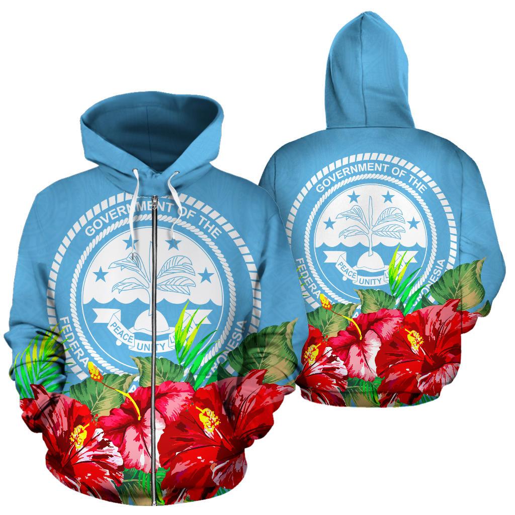 Federated States of Micronesia Zip Hoodie Flag Hibiscus Unisex Blue - Polynesian Pride