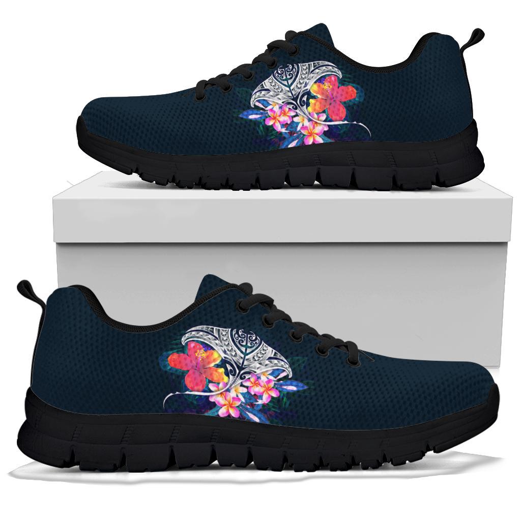 Polynesian Sneakers - Manta Ray And Hibiscus - Polynesian Pride
