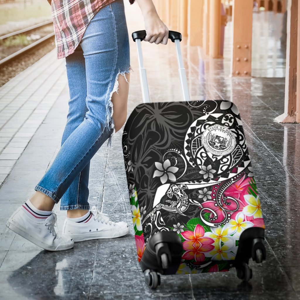 Hawaii Polynesian Luggage Covers - Hawaii Seal With Turtle Plumeria (Black) - Polynesian Pride
