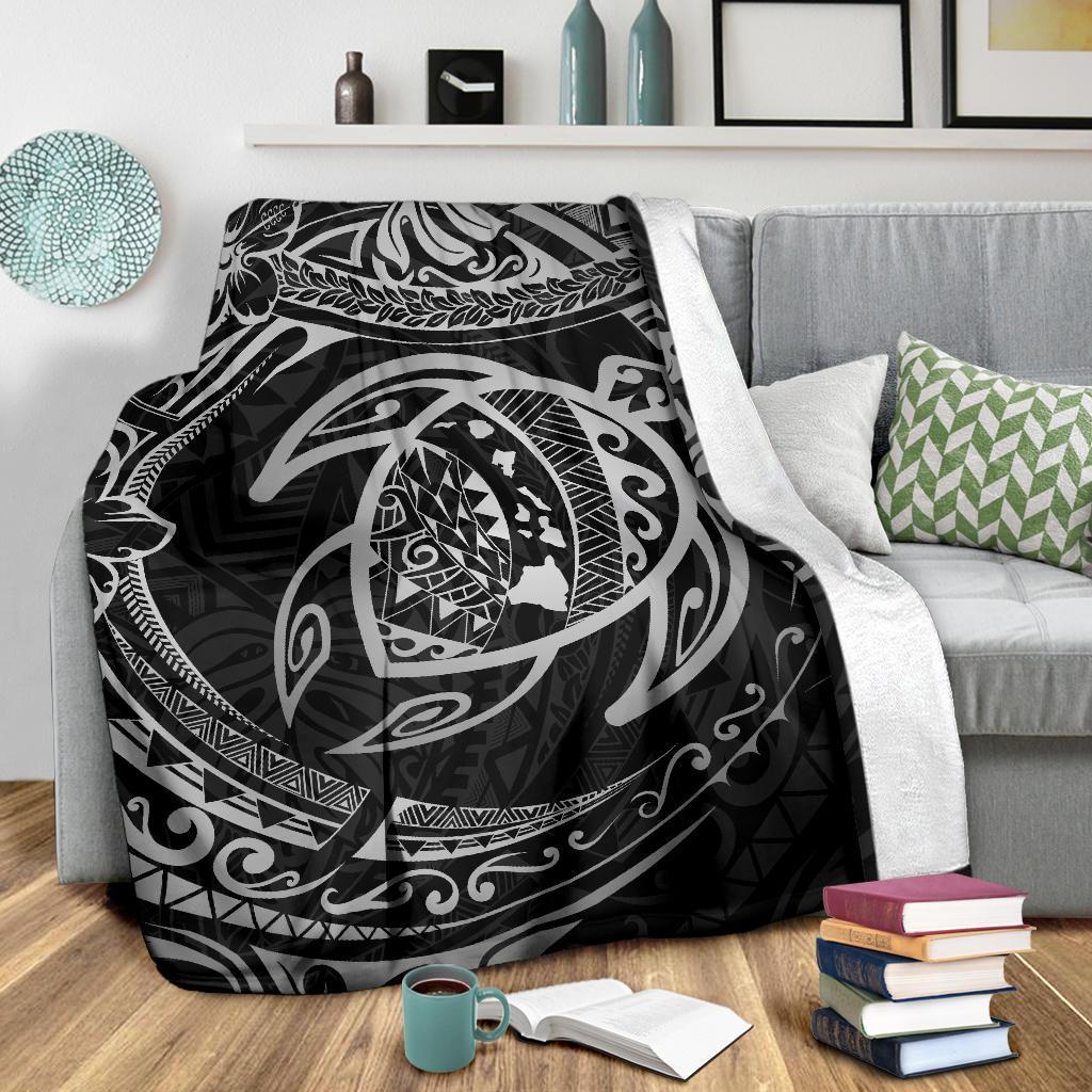 Hawaiian Turtle Polynesian White Premium Blanket - Polynesian Pride