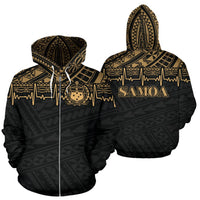 Samoa Polynesian All Over Zip up Hoodie Gold Heartbeat Style Unisex Black - Polynesian Pride