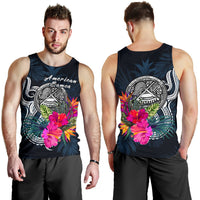 American Samoa Polynesian Men's Tank Top - Tropical Flower Blue - Polynesian Pride
