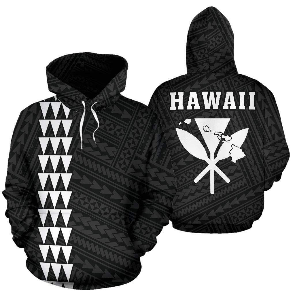 Polynesian Kakau Kanaka Map of Hawaii Hoodie White Unisex White - Polynesian Pride
