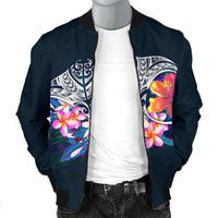 Polynesian Men's Bomber Jacket - Manta Ray And Hibiscus - Polynesian Pride