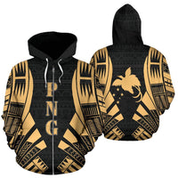 Papua New Guinea Polynesian All Over Zip up Hoodie Gold Tattoo Unisex Black - Gold - Polynesian Pride