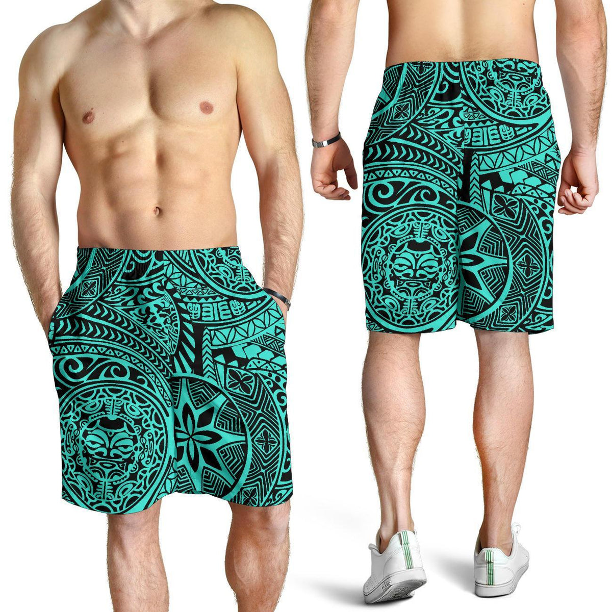 Polynesian Hawaiian Style Tribal Tattoo Turquoise Men's Short - Polynesian Pride