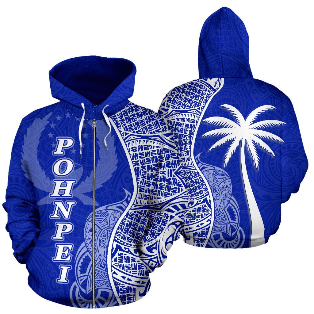 Pohnpei Polynesian Zip up Hoodie Coconut Tree Blue Unisex Blue - Polynesian Pride