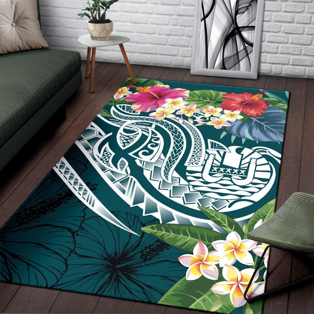 Tahiti Polynesian Area Rug - Summer Plumeria (Turquoise) - Polynesian Pride