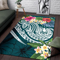 Tahiti Polynesian Area Rug - Summer Plumeria (Turquoise) - Polynesian Pride