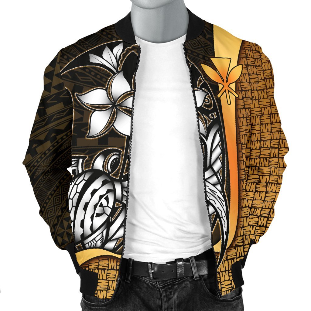 Polynesian Hawaii Men Bomber Jacket Gold - Turtle with Hook - Polynesian Pride