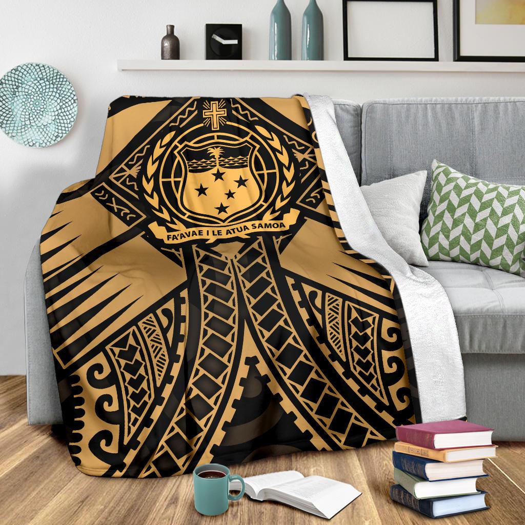 Samoa Polynesian Premium Blanket - Samoa Gold Seal with Polynesian Tattoo - Polynesian Pride