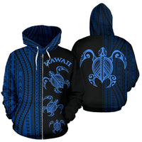 Hawaii Zip up Hoodie Hawaii Turtle Polynesian Tattoo Half Style 01 Unisex Black - Polynesian Pride