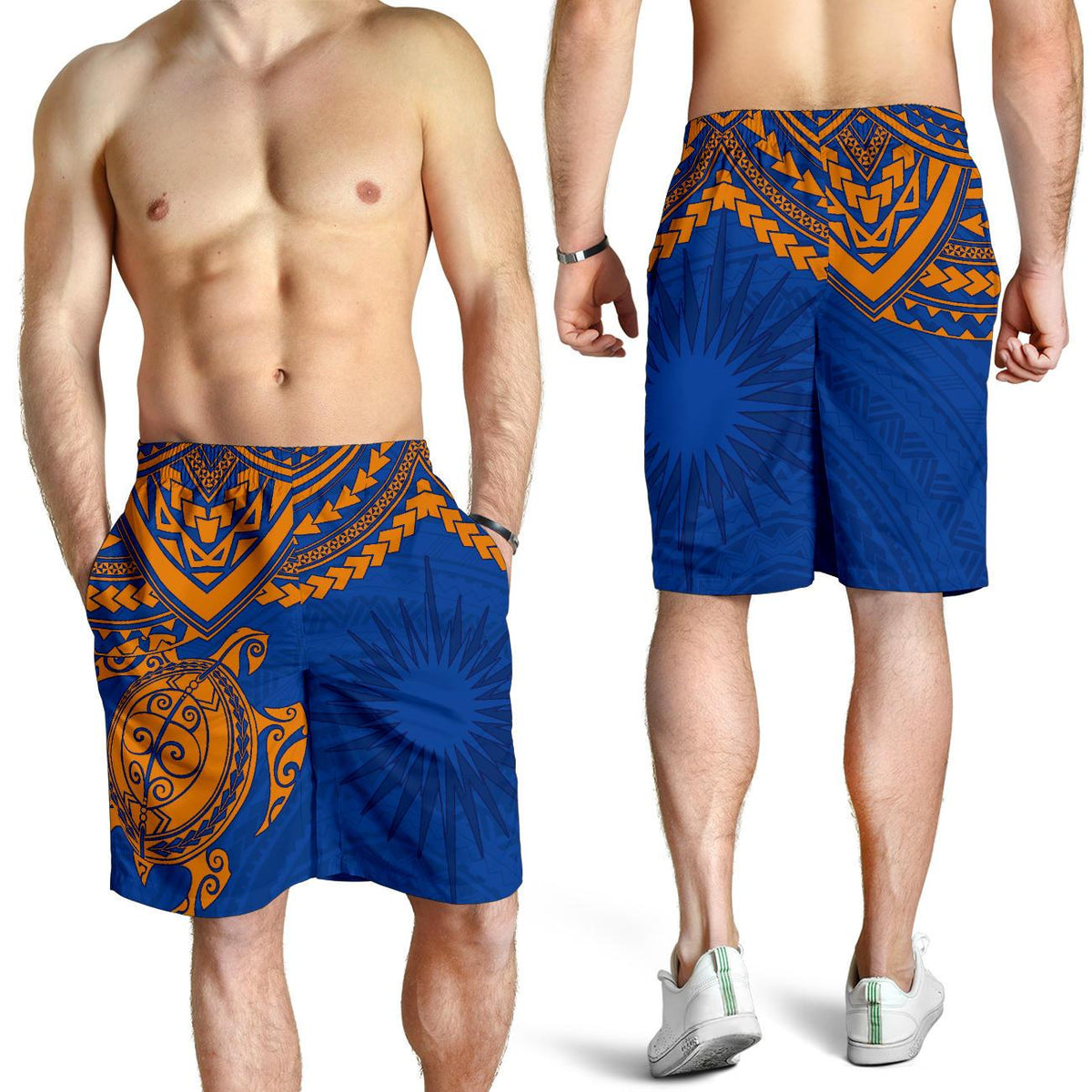Marshall Islands Polynesian Shorts (Men) - Blue Turtle - Polynesian Pride