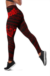 Hawaii Hibiscus Banzai Surfing Women's Legging Red - Polynesian Pride