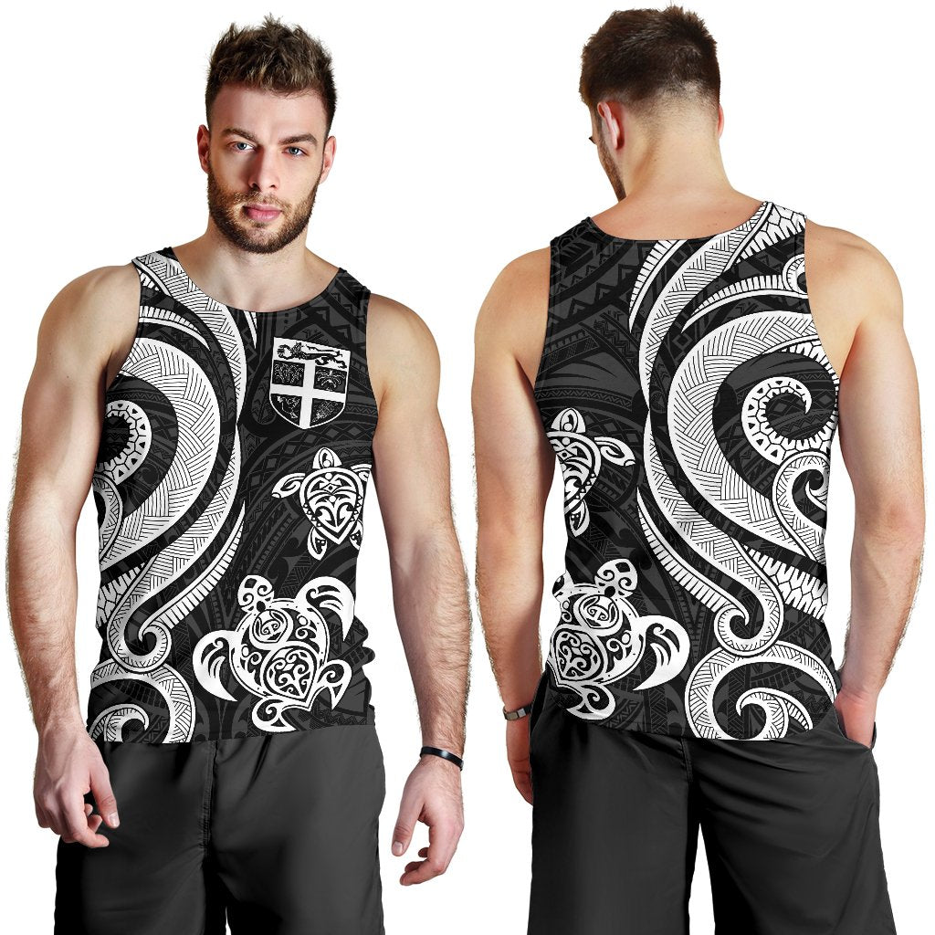 Fiji Polynesian Men Tank Top - White Tentacle Turtle White - Polynesian Pride