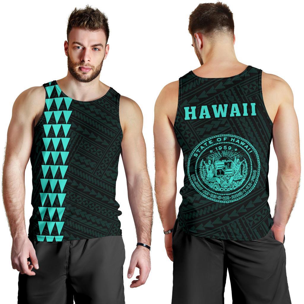 Hawaii Kakau Polynesian Coat Of Arms Men's Tank Top - Turquoise Turquoise - Polynesian Pride