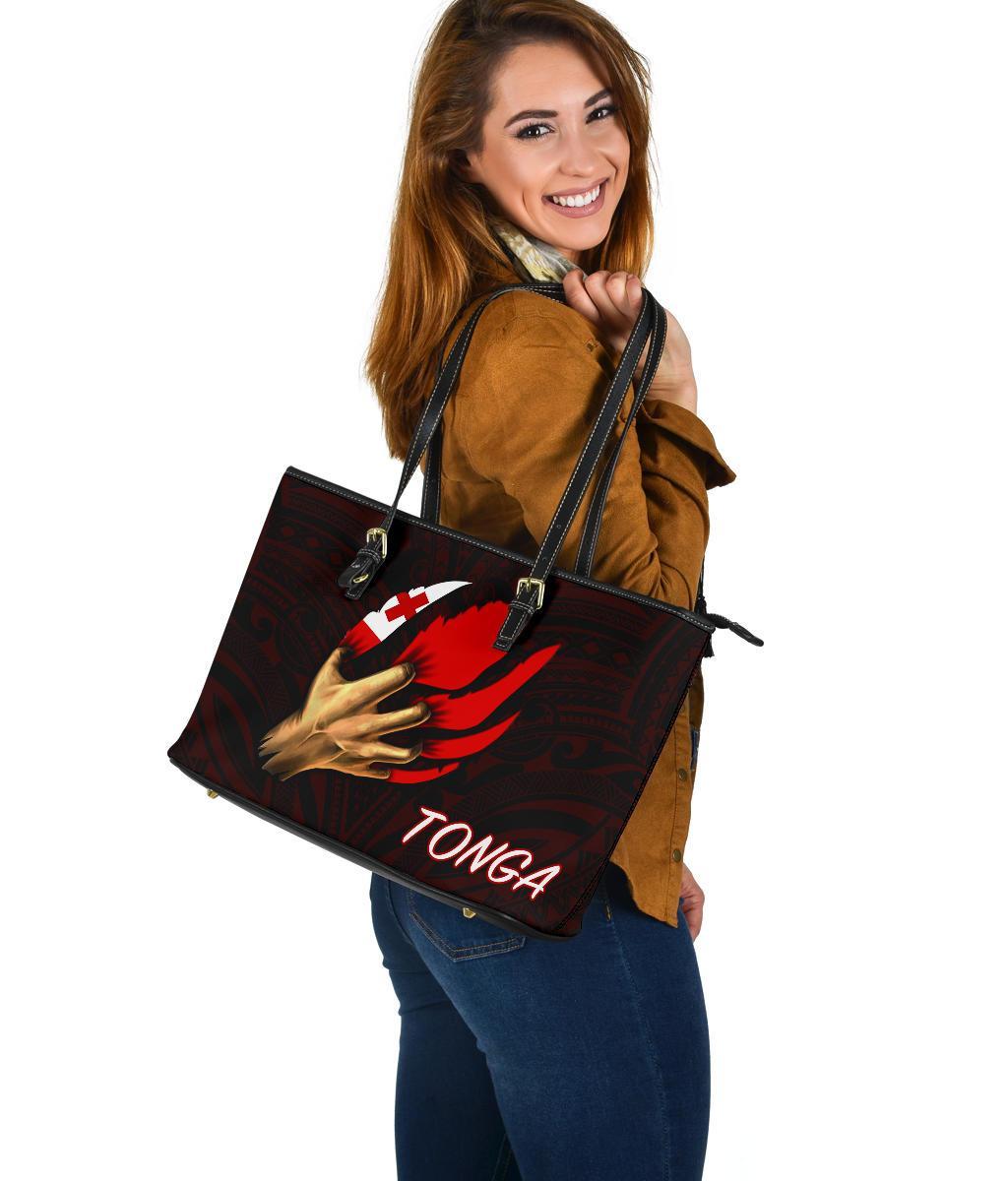 Tonga Leather Tote Bag - Tonga In Me (Red) - Polynesian Pride