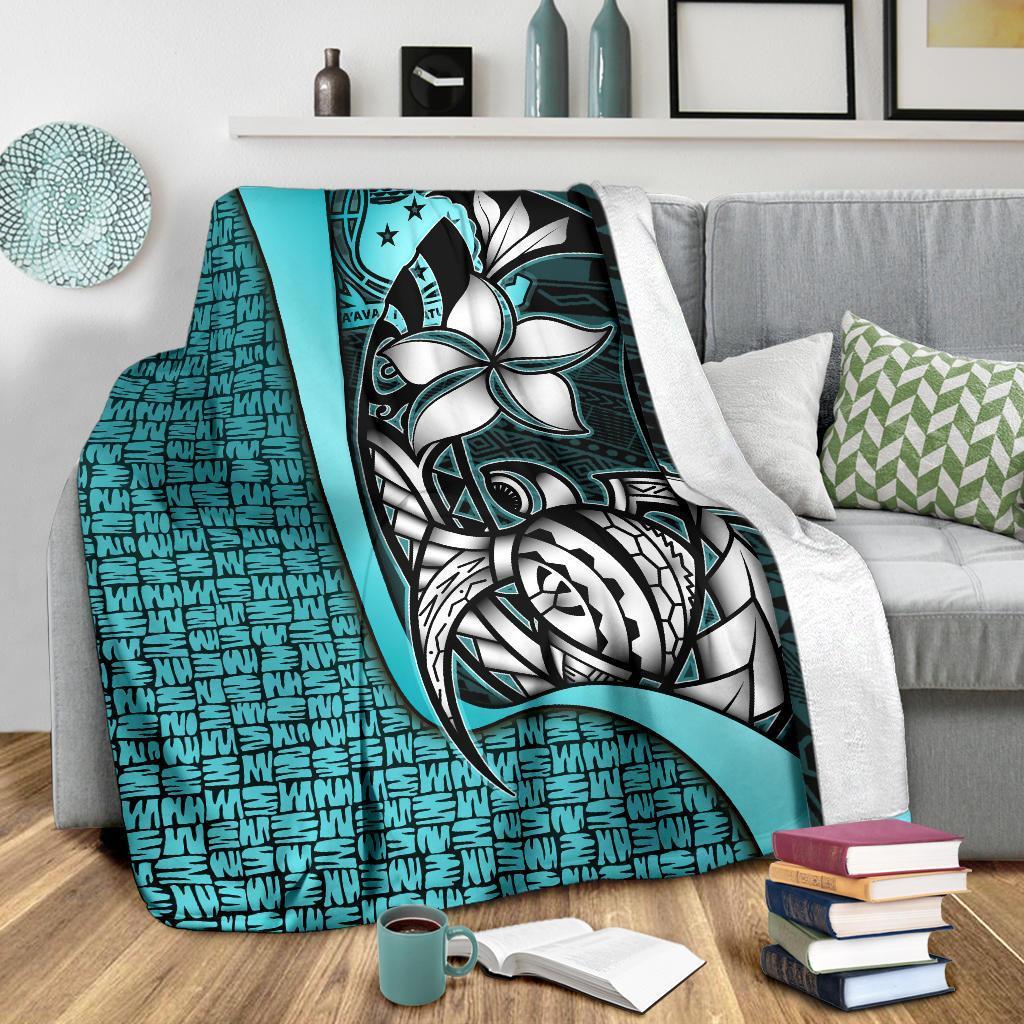 Samoa Polynesian Premium Blanket Turquoise - Turtle With Hook - Polynesian Pride