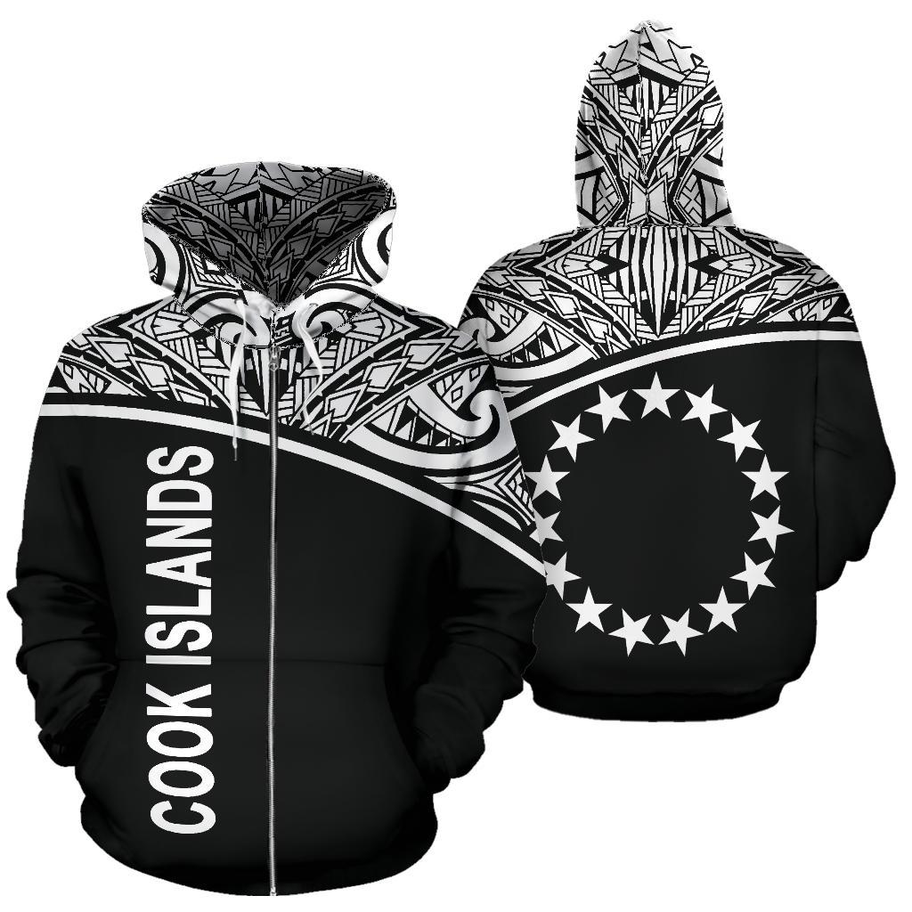 Cook Islands Polynesian Zip up Hoodie Curve Black Unisex Black - Polynesian Pride