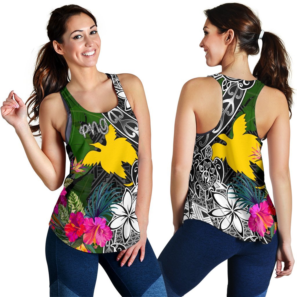 Papua New Guinea Women Racerback Tank - Turtle Plumeria Banana Leaf - Polynesian Pride