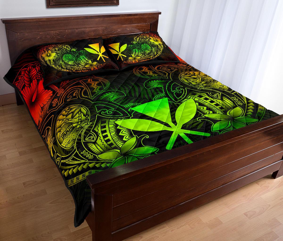 Polynesian Hawaii (Kanaka Maoli) Quilt Bed Set - Reggae Turtle Homeland - Polynesian Pride