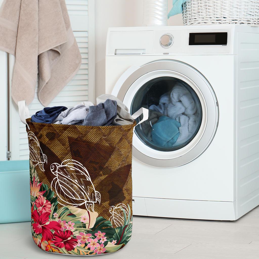 Kanaka Turtle Tropical Knit Background Laundry Basket - AH - Polynesian Pride